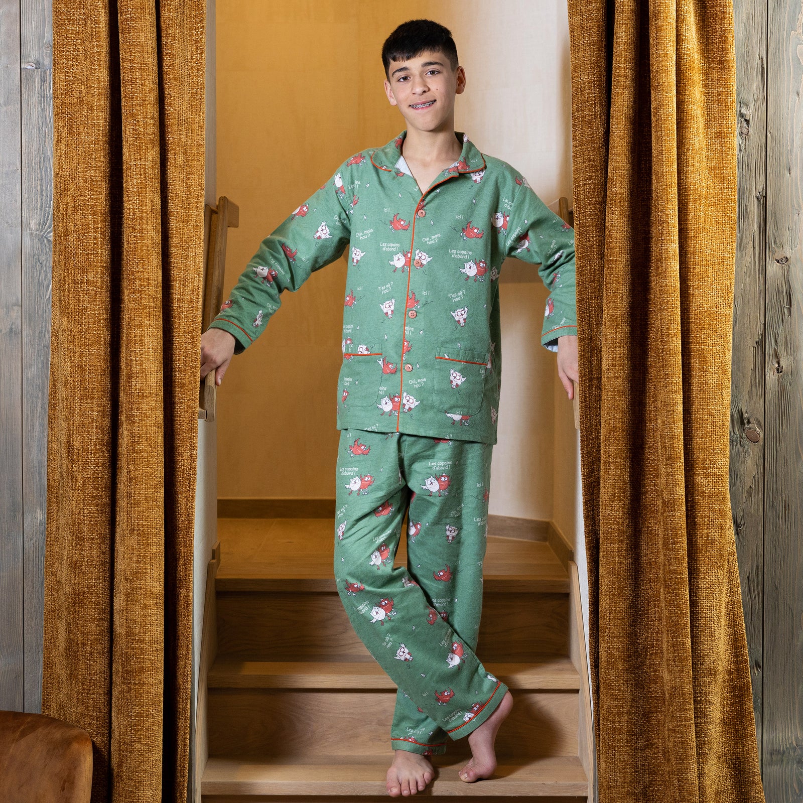 Flanellen pyjama - Jongen/Meisje - Kaki groen