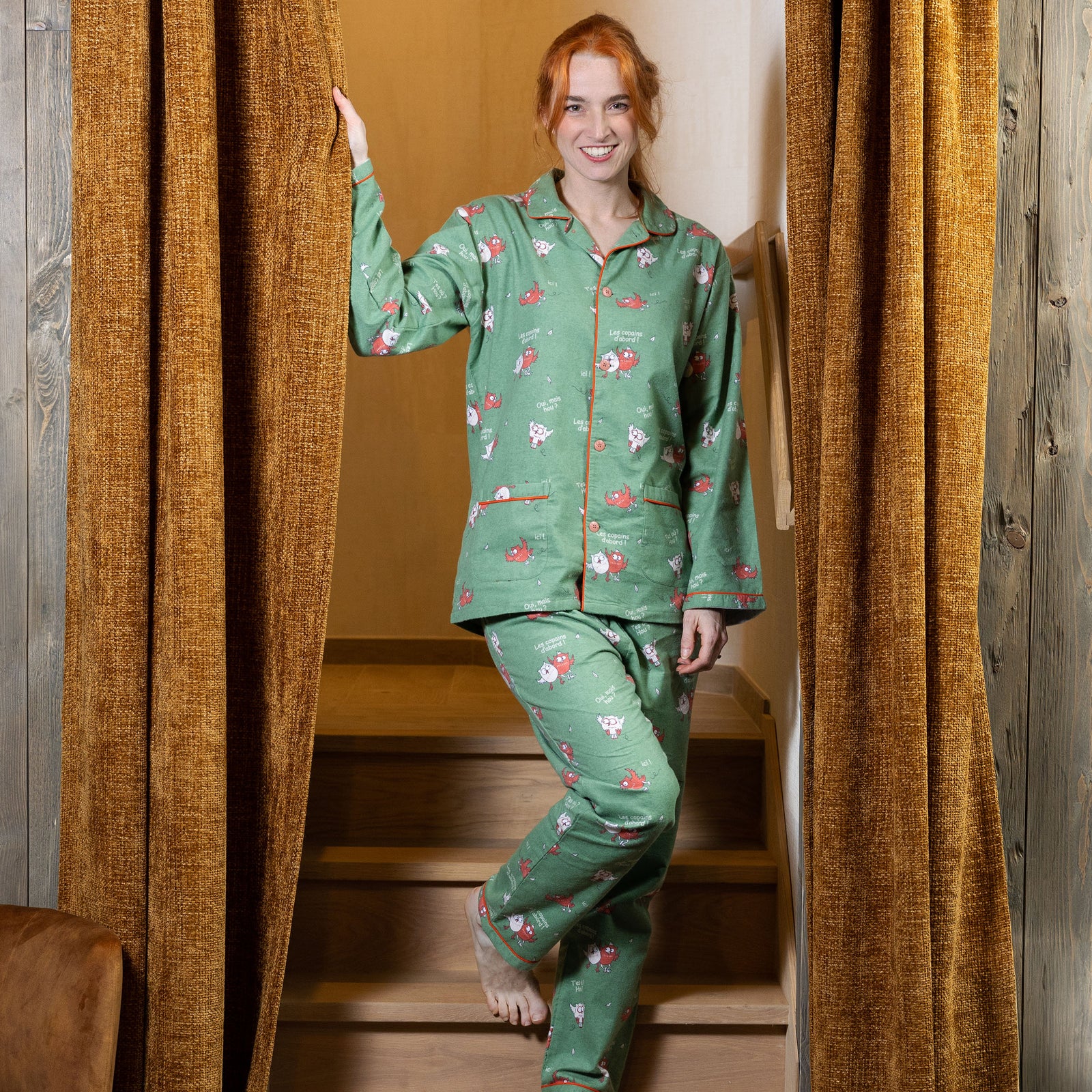 Flanellen Pyjama - Dames - Kaki Groen