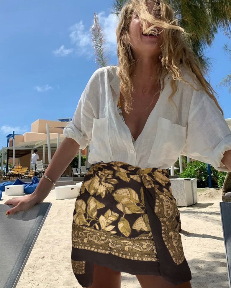 Zwarte Pondichery pareo van katoenen voile