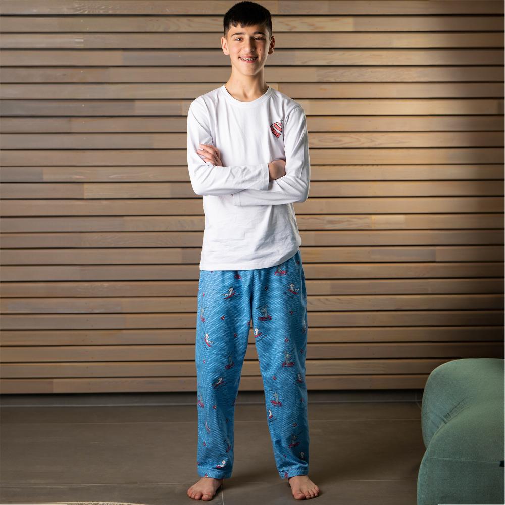 Pyjama flannelle et jersey - Kid - Blanc Et Bleu