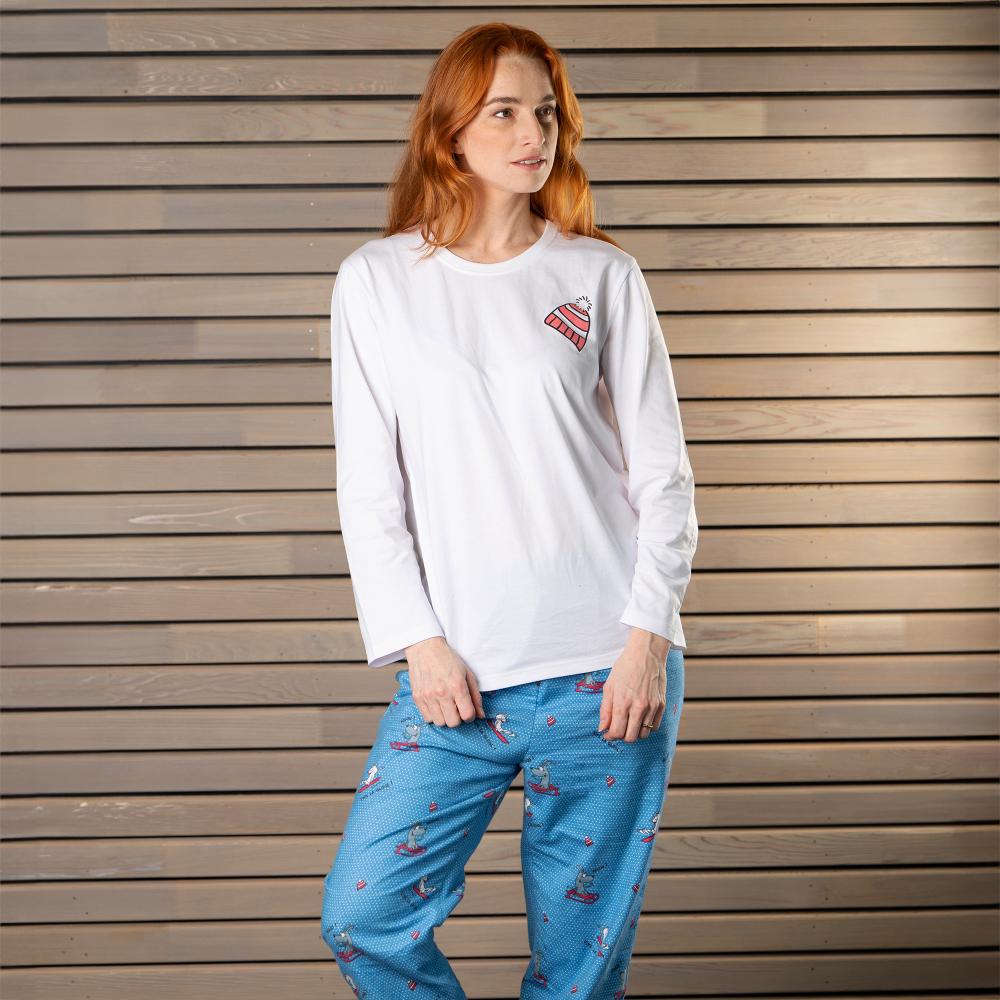 Pyjama flannelle et jersey - Femme - Blanc Et Bleu