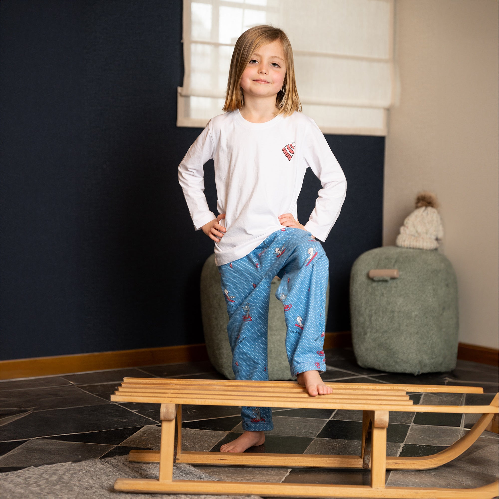 Flanellen en Jersey Pyjama - Jongen/Meisje - Wit en Blauw