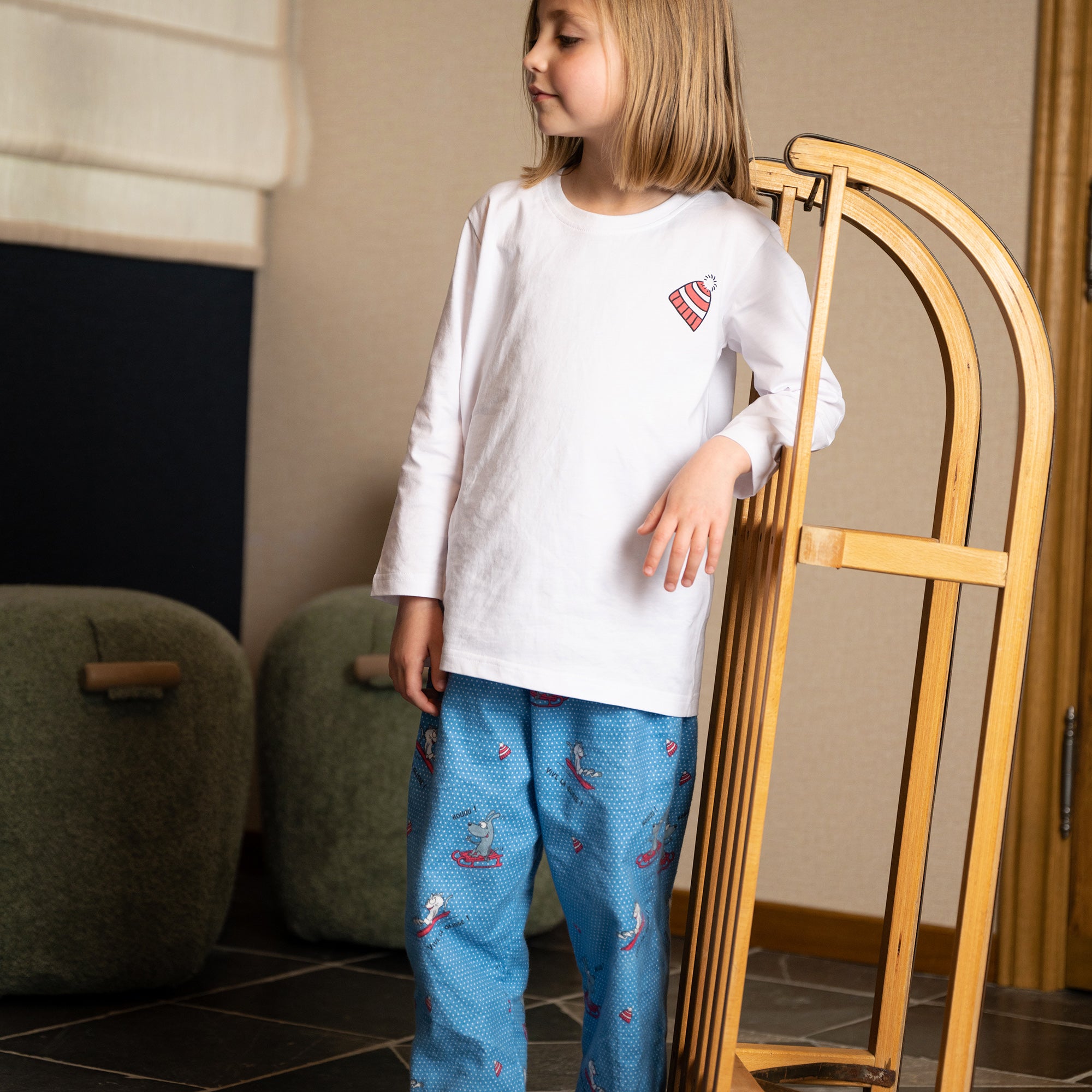 Flanellen en Jersey Pyjama - Jongen/Meisje - Wit en Blauw