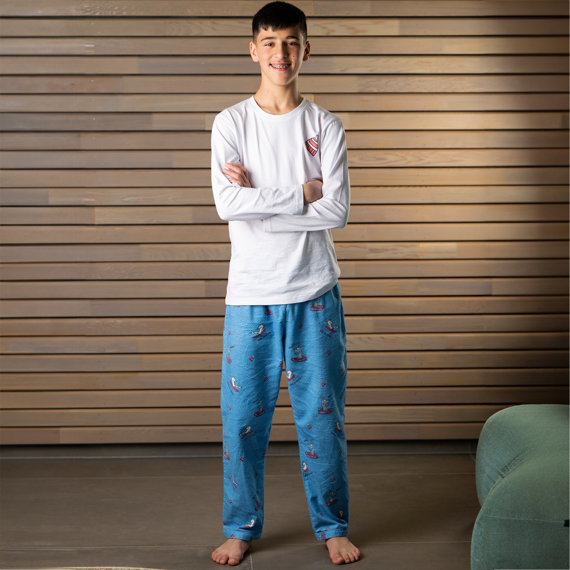 Flanellen en Jersey Pyjama - Jongen/Meisje - Wit en Blauw