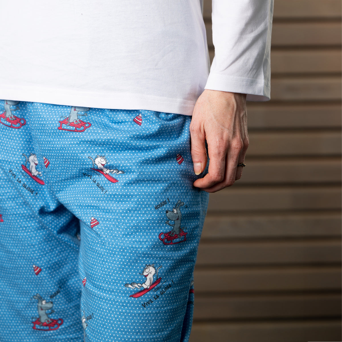 Pyjama Flannelle Et Jersey - Women - Blanc Et Bleu