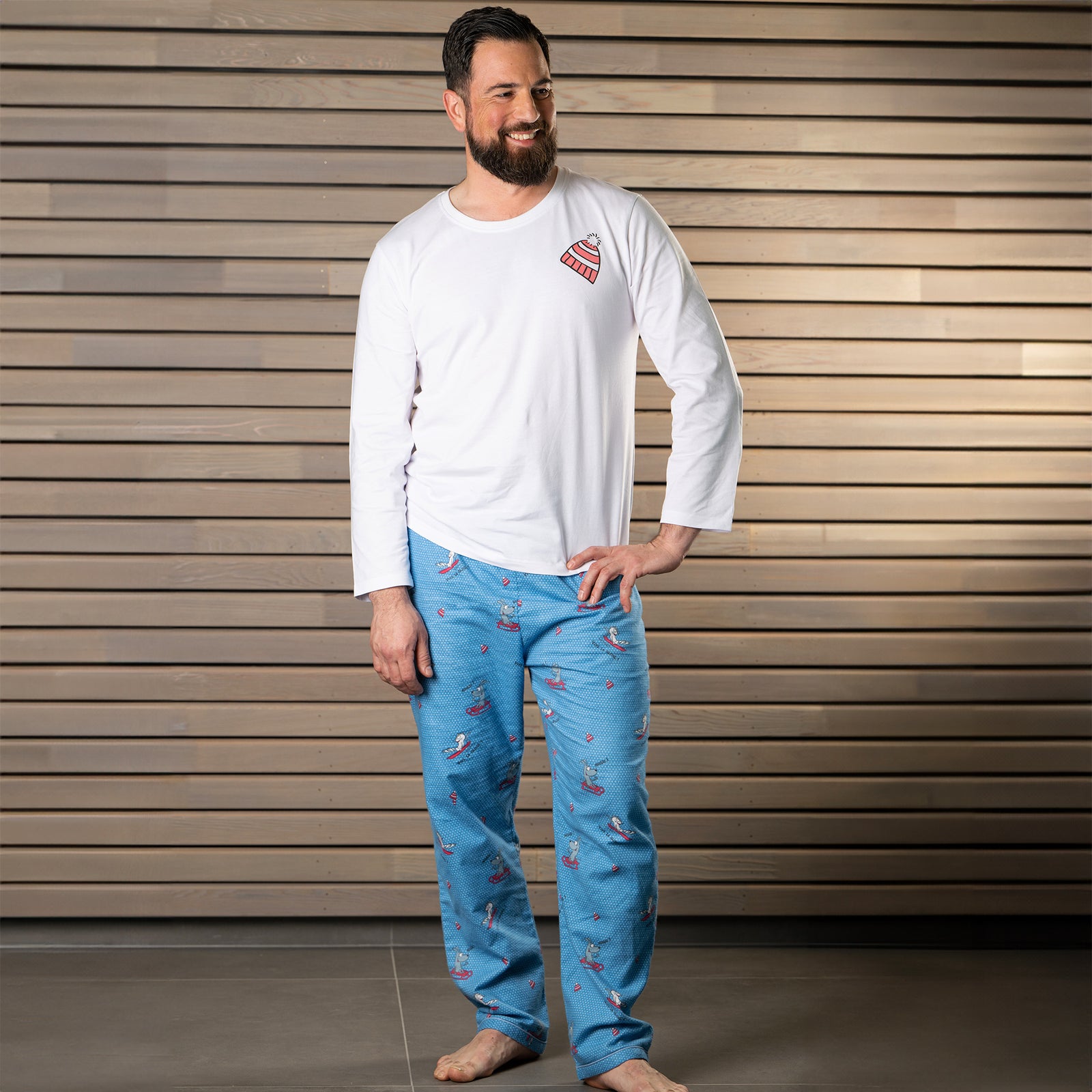 Pyjama Flannelle Et Jersey - Men - Blanc Et Bleu