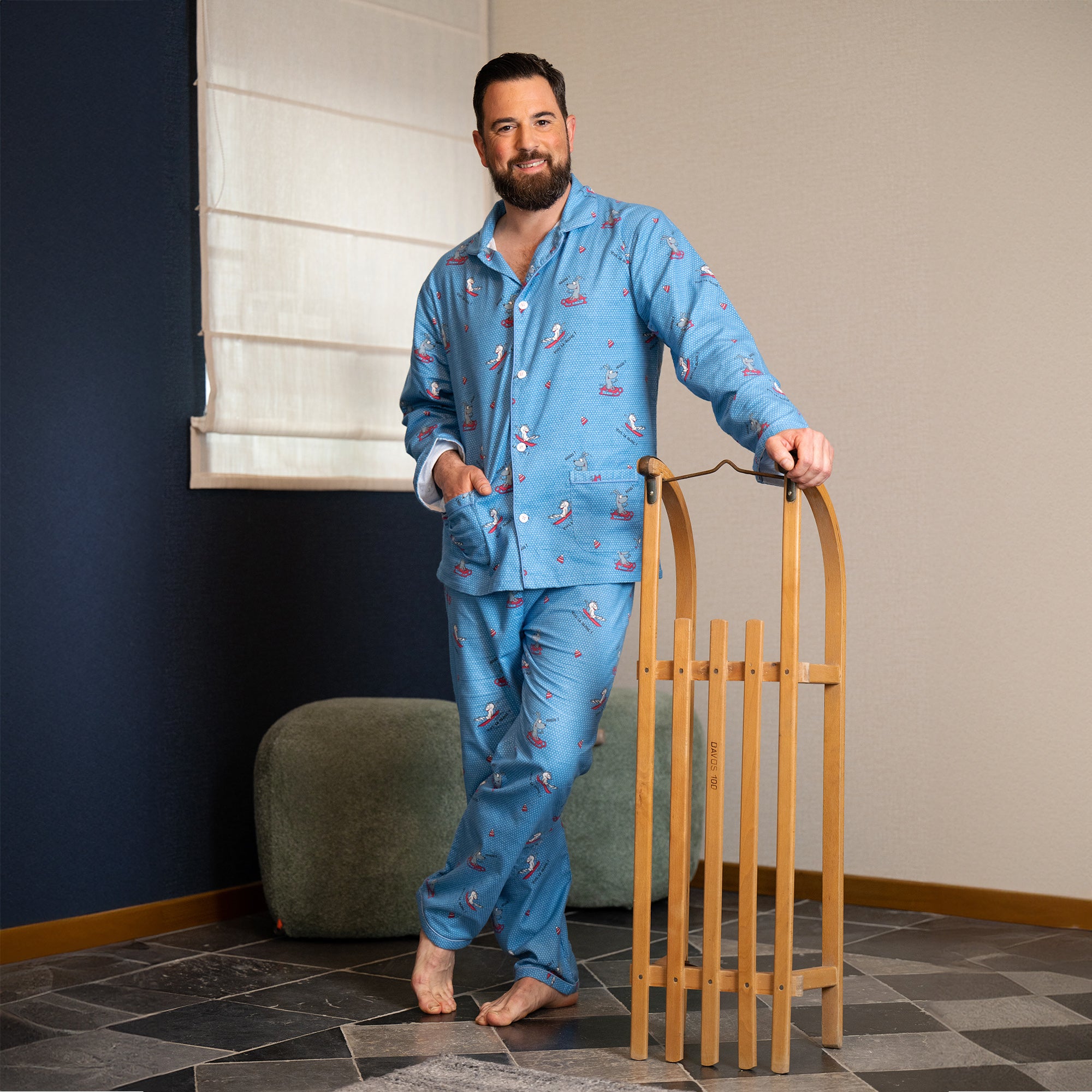 Flanellen Pyjama - Heren - Alaskablauw