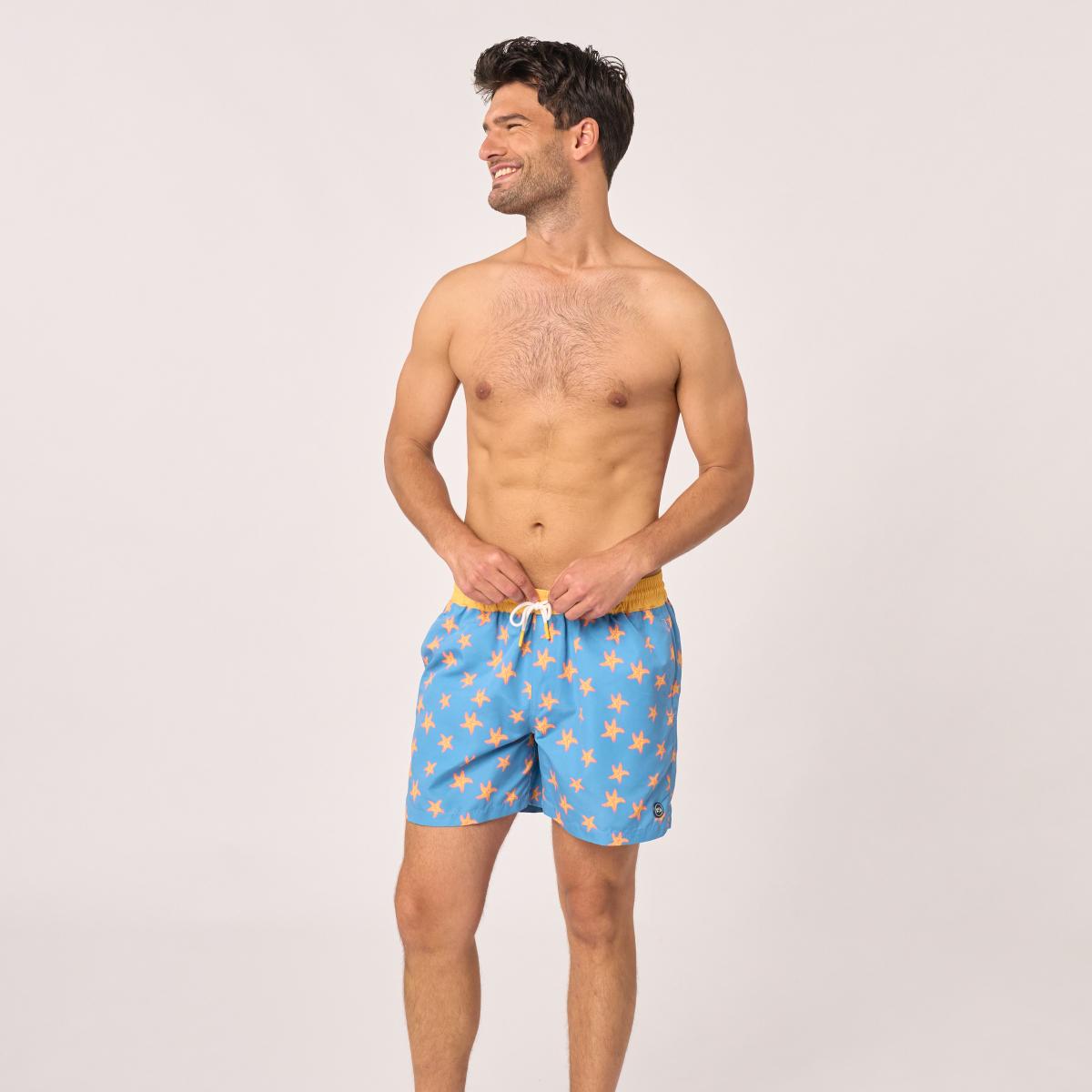 Zwemshort met print - Hemelsblauw en geel
