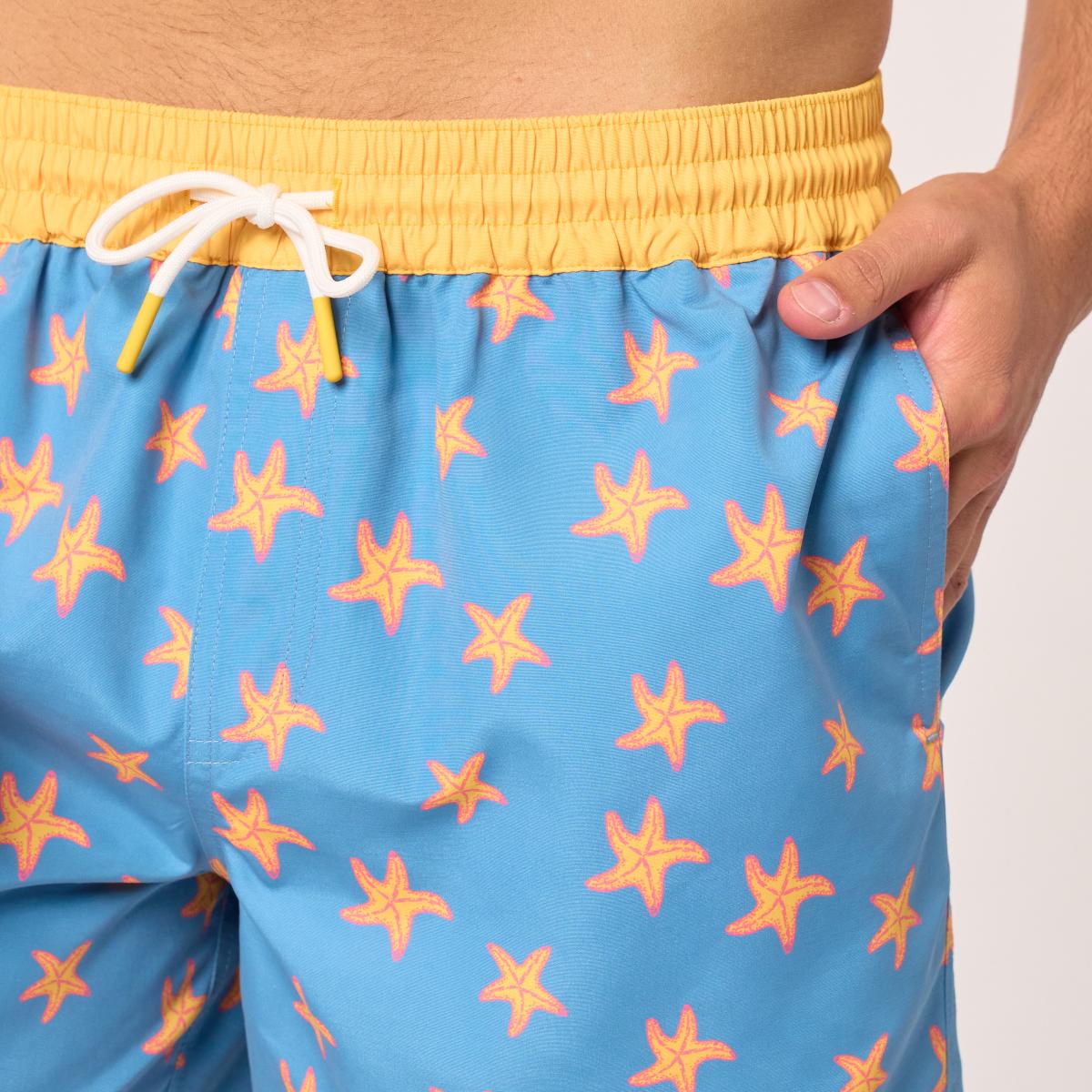 Zwemshort met print - Hemelsblauw en geel