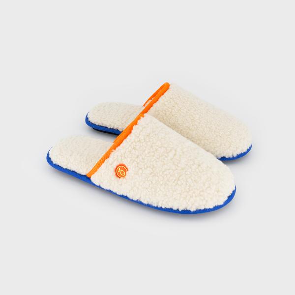 Chaussons en sherpa - Beige et orange