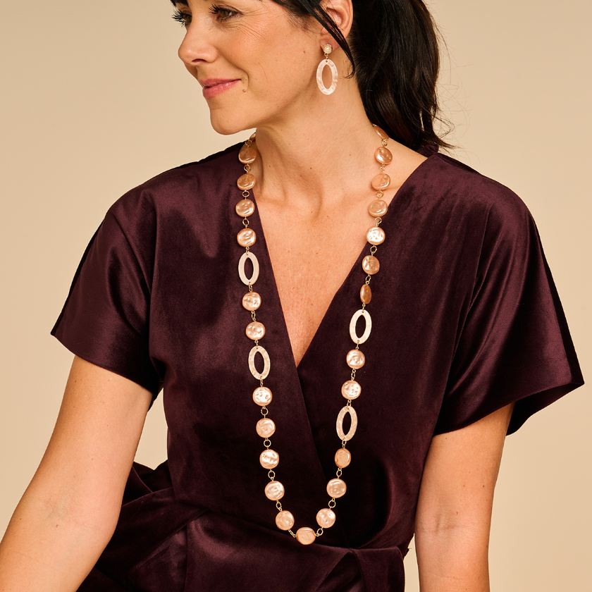Collier - Karnlang Halsketting Beige