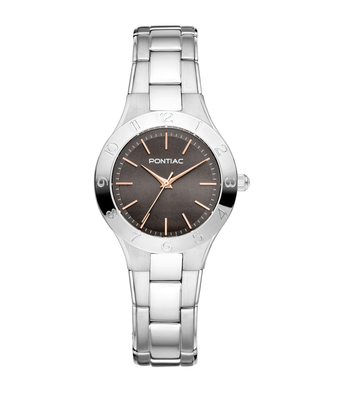 Pontiac - Auriga - Vrouwen - Bracelet Argenté - Cadran Noir - Boitier Argenté