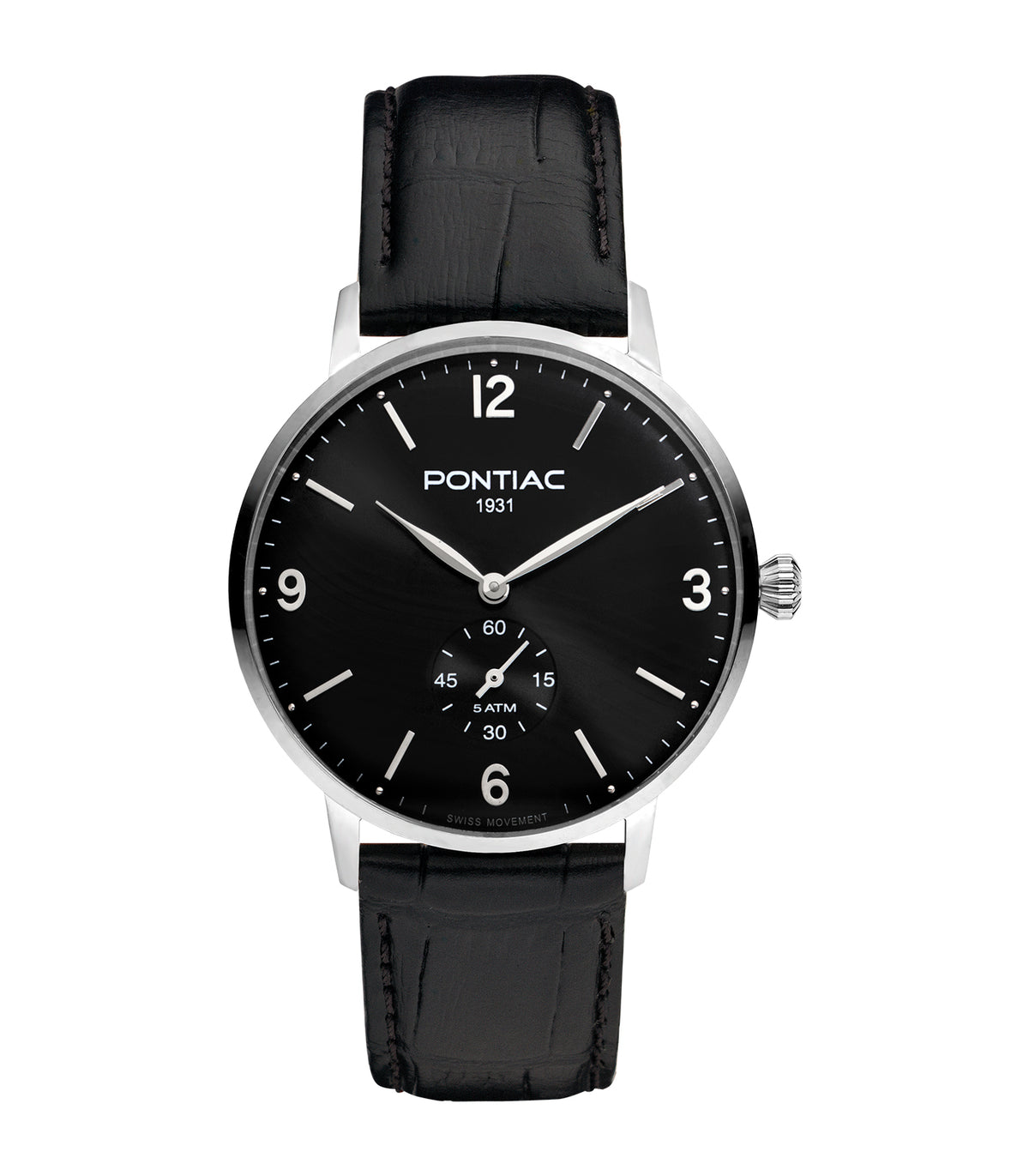 Pontiac - Arthur - Man - Bracelet Noir - Cadran Noir - Boitier Argenté