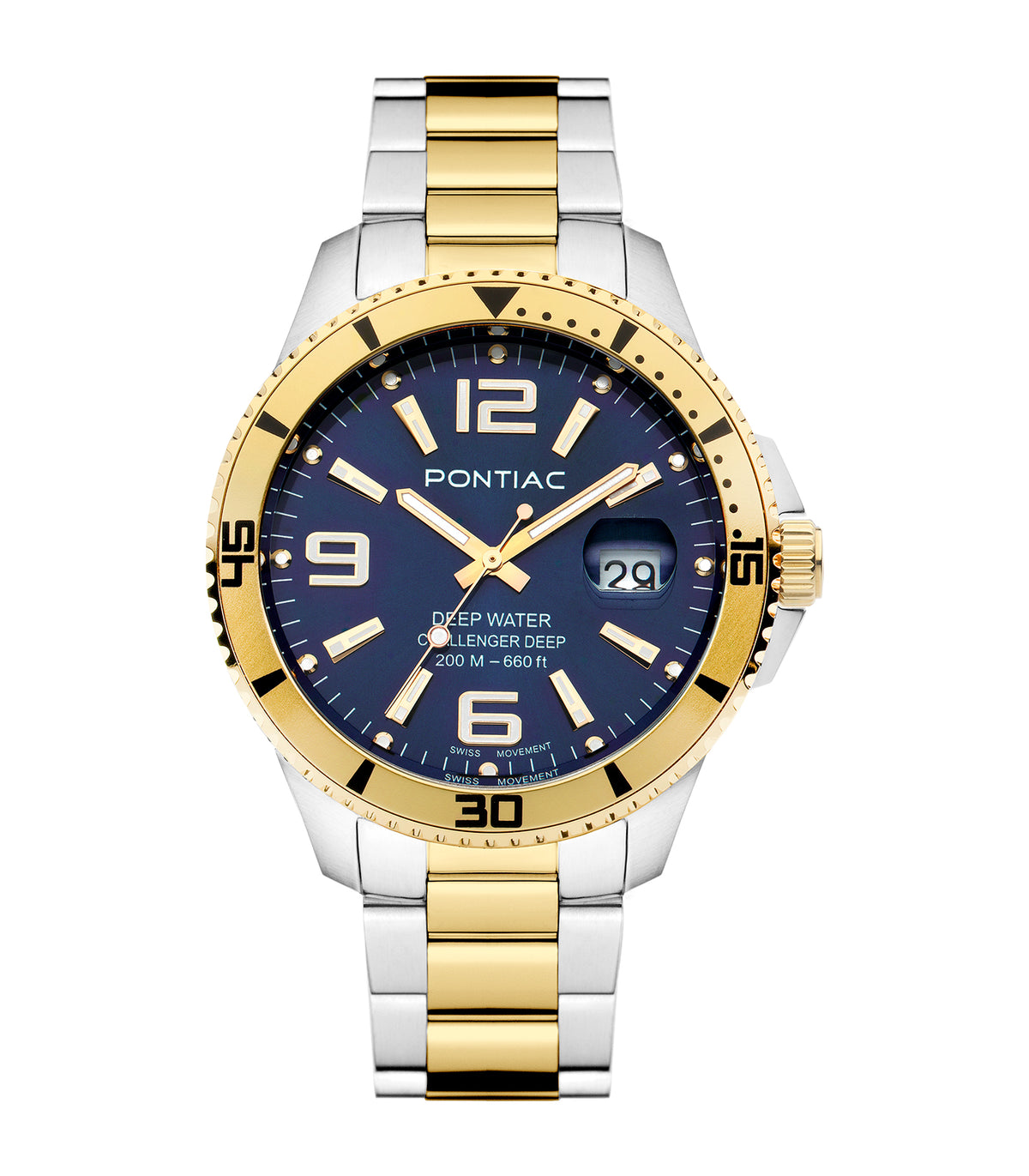 Pontiac - Deep Water - Man - Bracelet Acier / Or Jaune - Cadran Blanc - Boitier Argenté