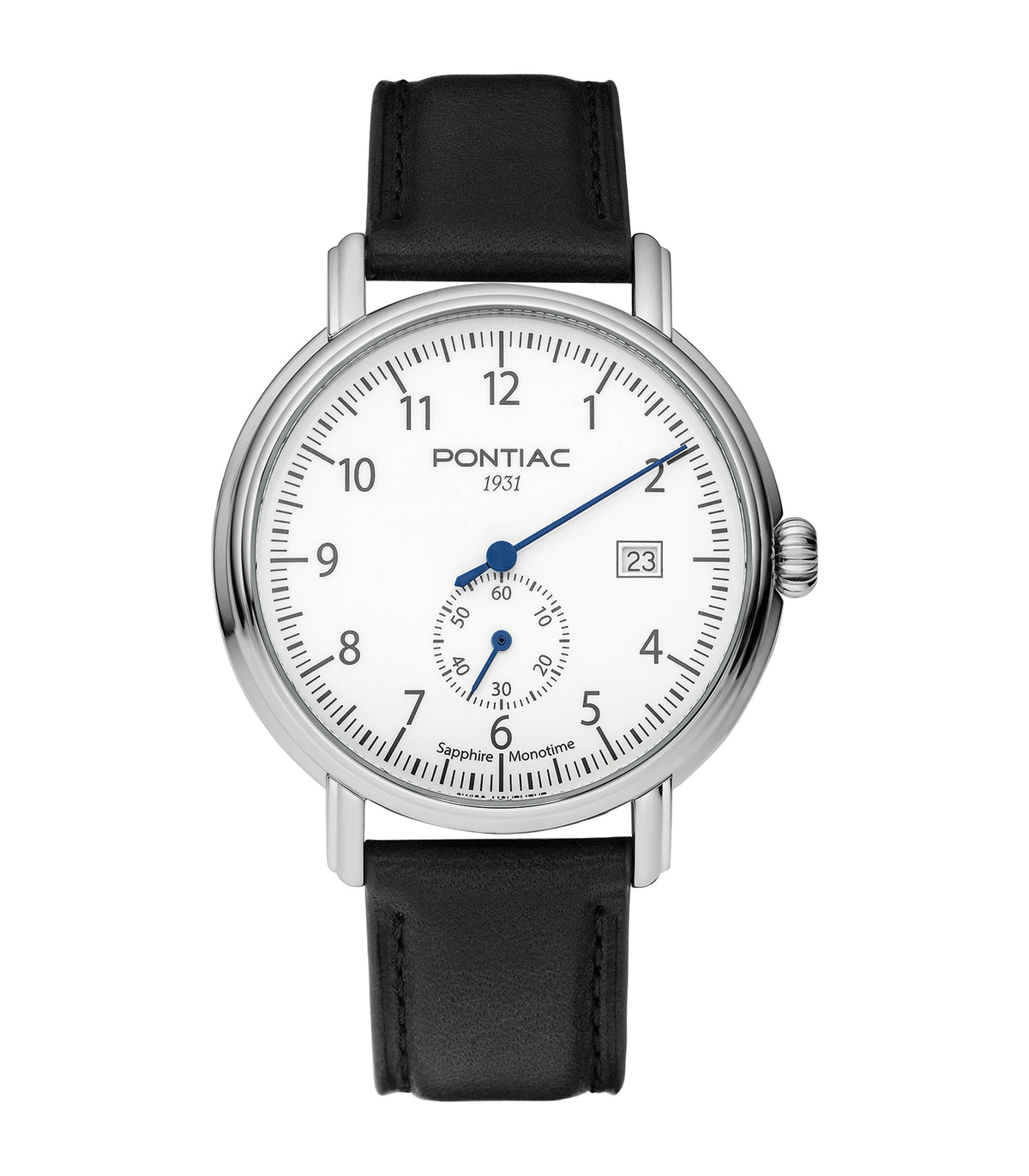 Pontiac - Monotime - Man - Bracelet Noir - Cadran Blanc - Boitier Argenté