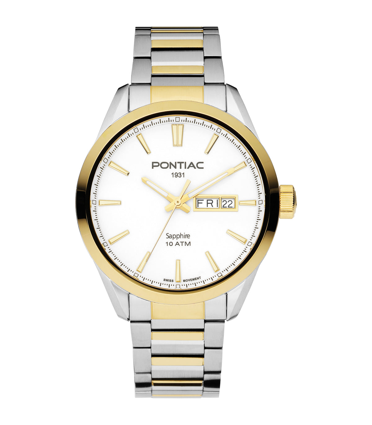 Pontiac - Victor - Man - Bracelet Acier / Or Jaune - Cadran Blanc - Boitier Acier / Or Jaune
