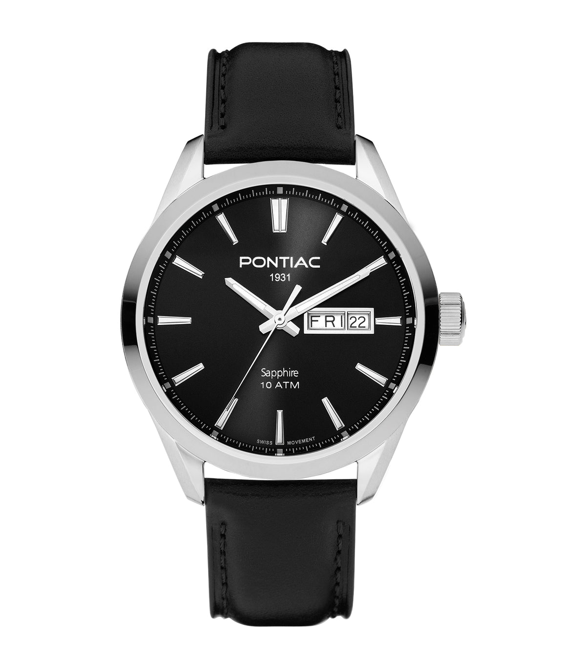 Pontiac - Victor - Man - Bracelet Noir - Cadran Noir - Boitier Argenté