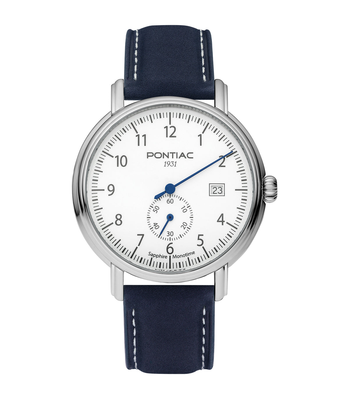Pontiac - Monotime - Man - Bracelet Bleu - Cadran Blanc - Boitier Argenté