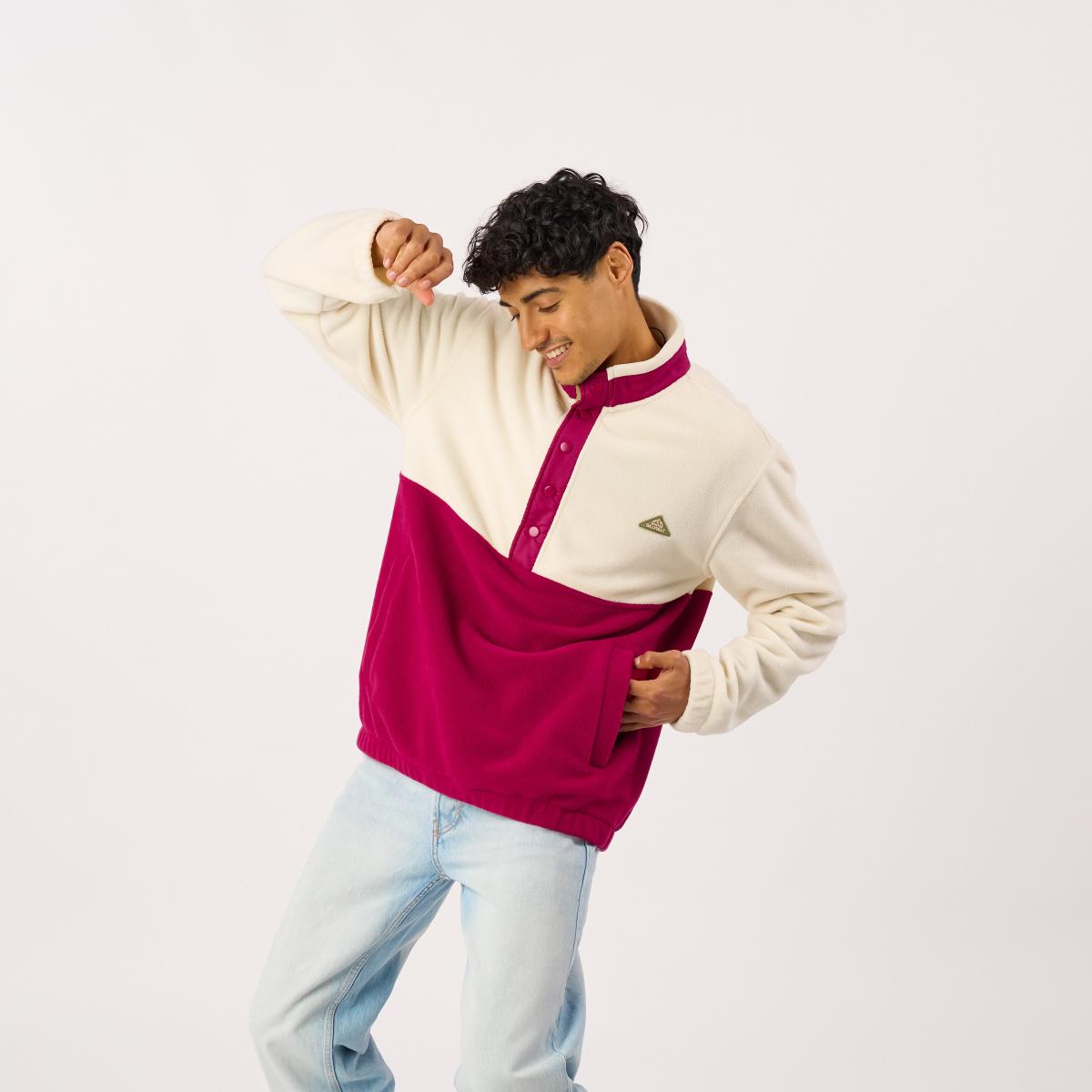 Sweat en polaire - Blanc et bordeaux