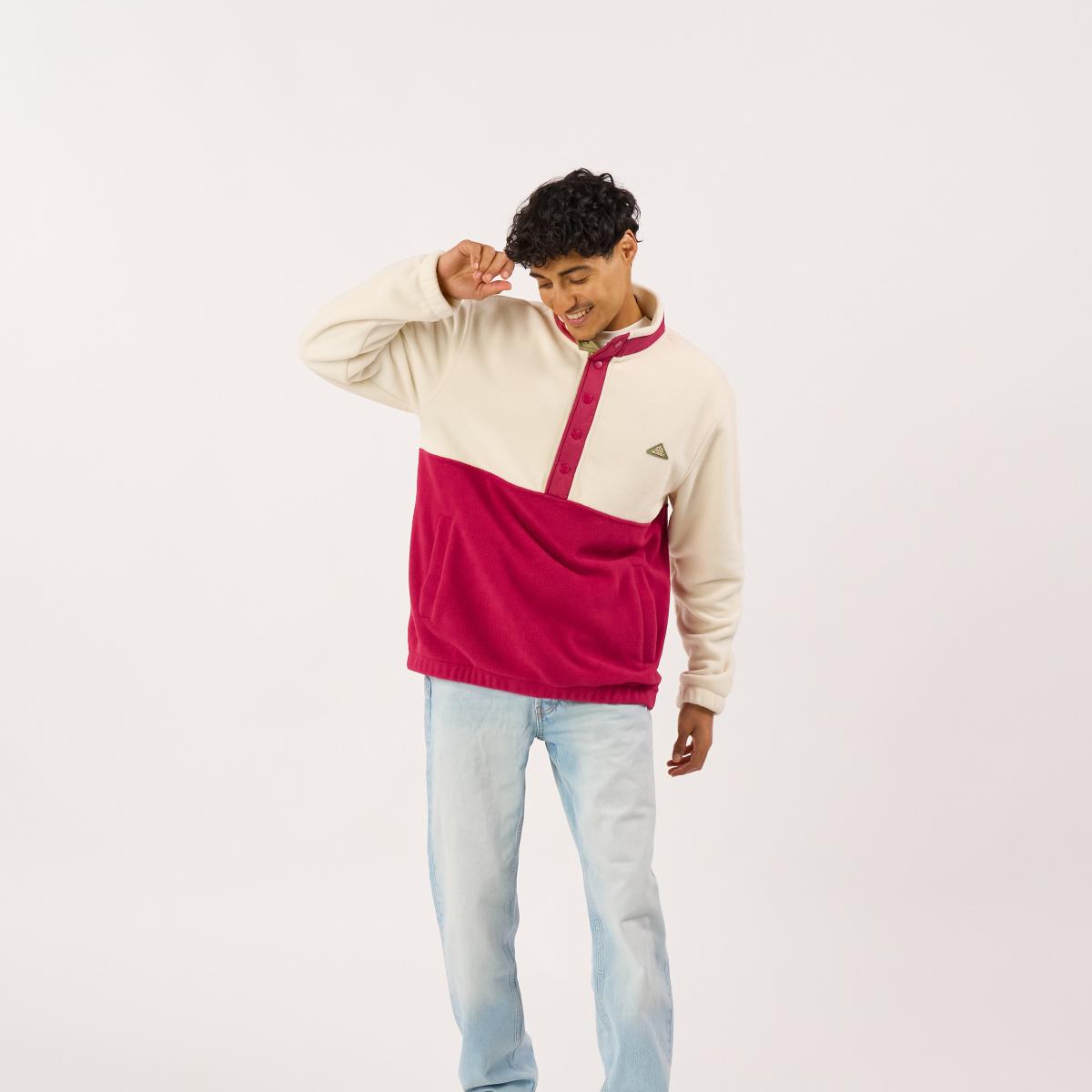 Sweat en polaire - Blanc et bordeaux