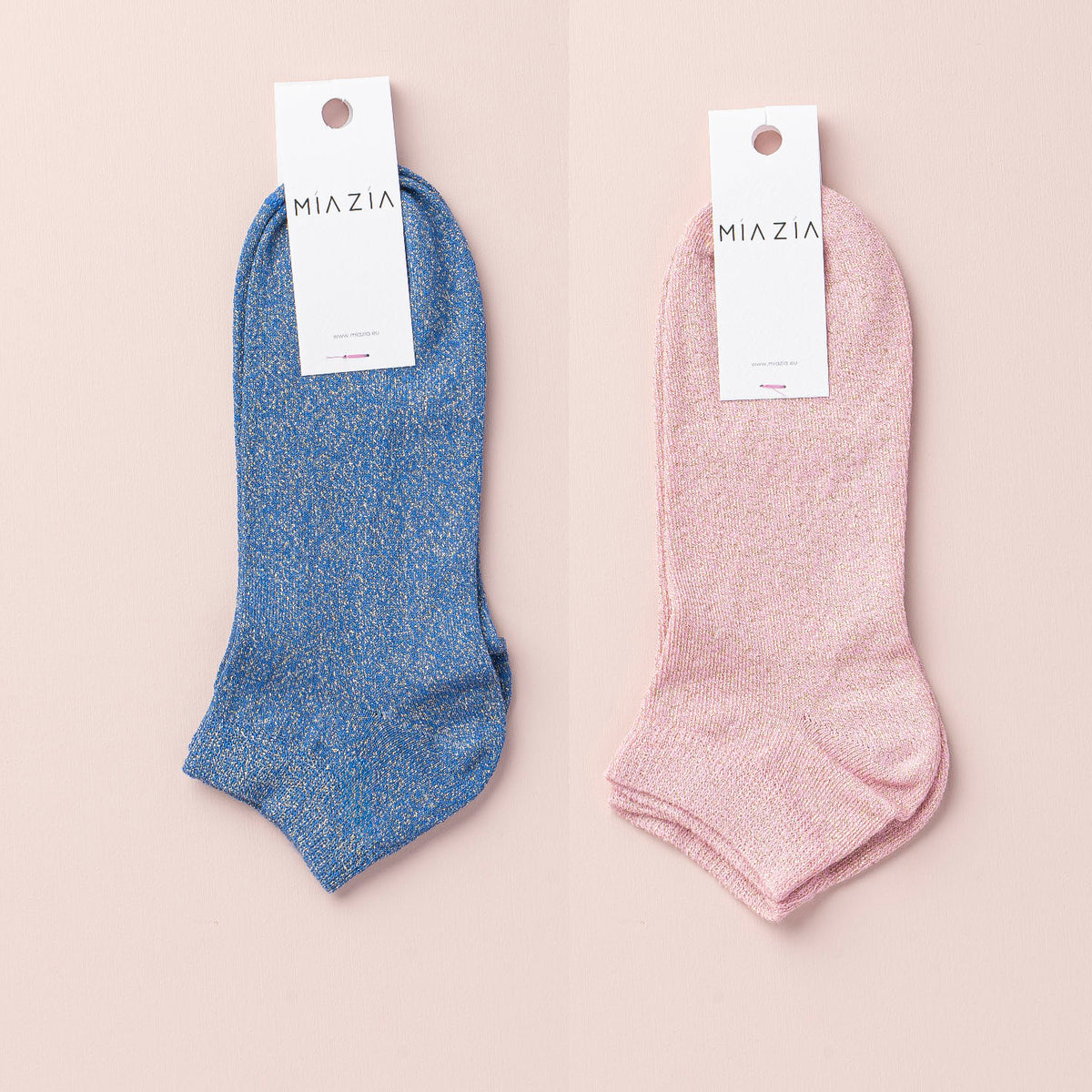 Mia Zia - Set van 2 paar sneakersokken Fushia glitter Blue & Pink