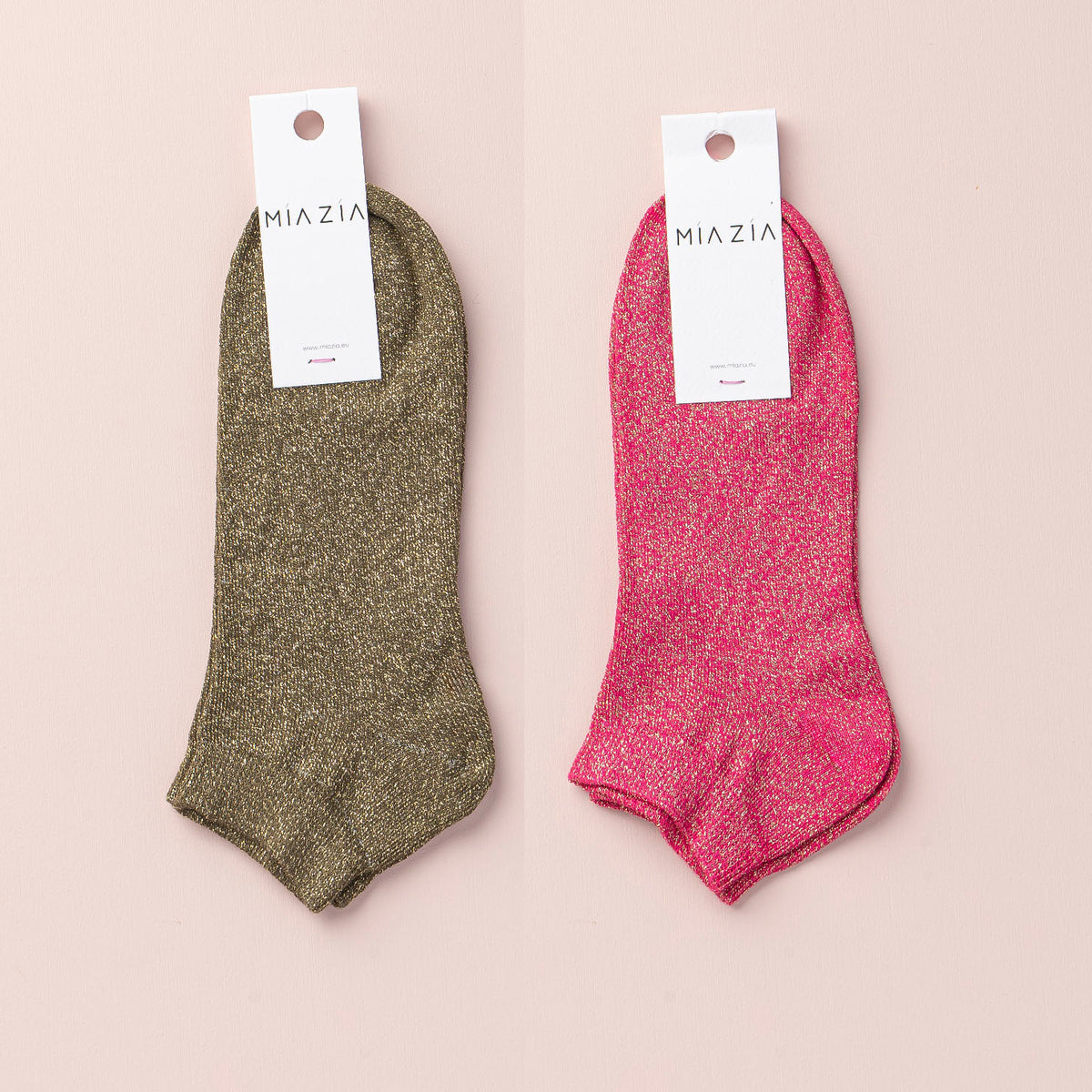 Mia Zia - Pack de 2 paires de chaussettes Sneakers glitter Fushia & Kaki