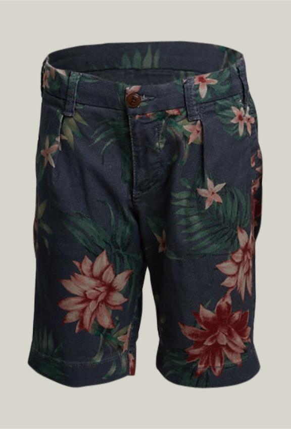 Red Flower Print Pleat Short - Bruin