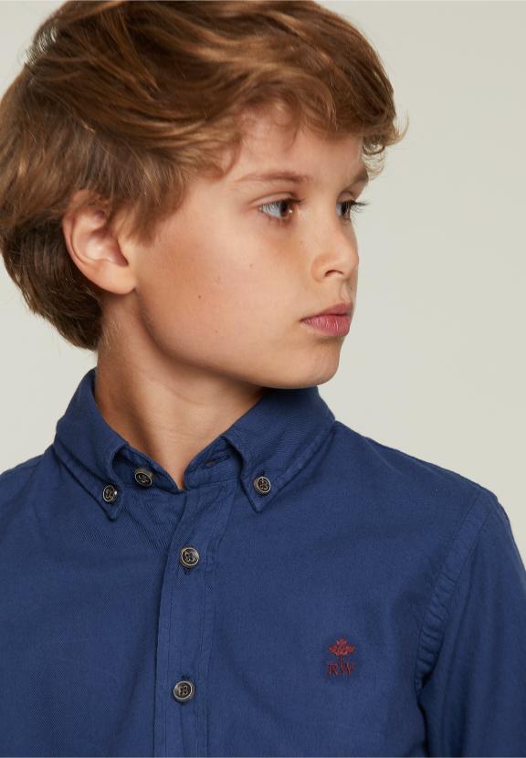 Custom Fit Cotton Shirt Dark City Blue - Blauw