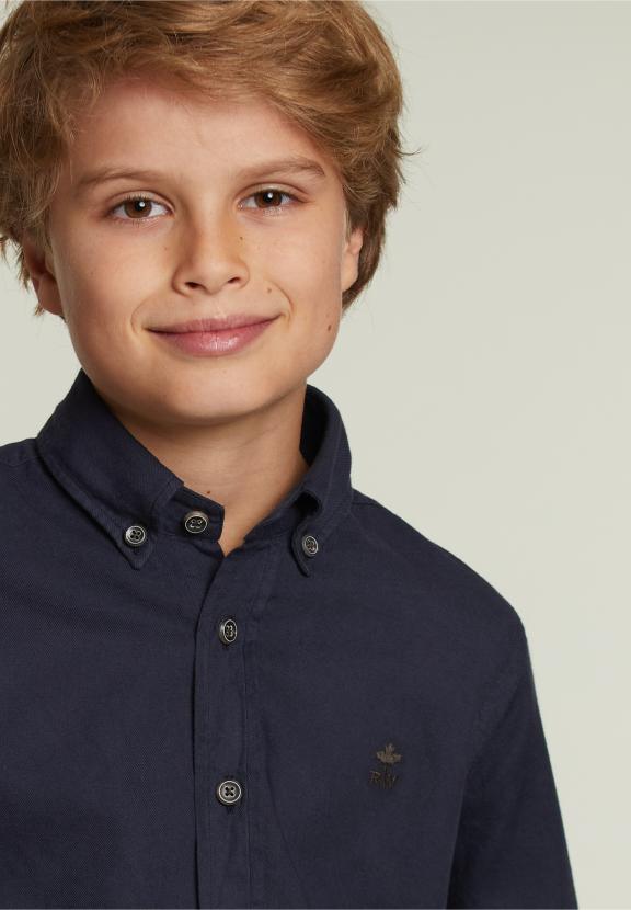 Custom Fit Cotton Shirt Navy - Blauw