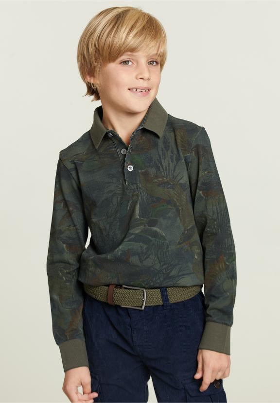 Floral Polo Long Sleeves Khaki - Groen