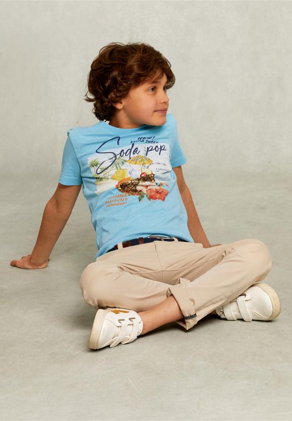Normal Fit Basic T-Shirt Bora Bora Mel - Blauw