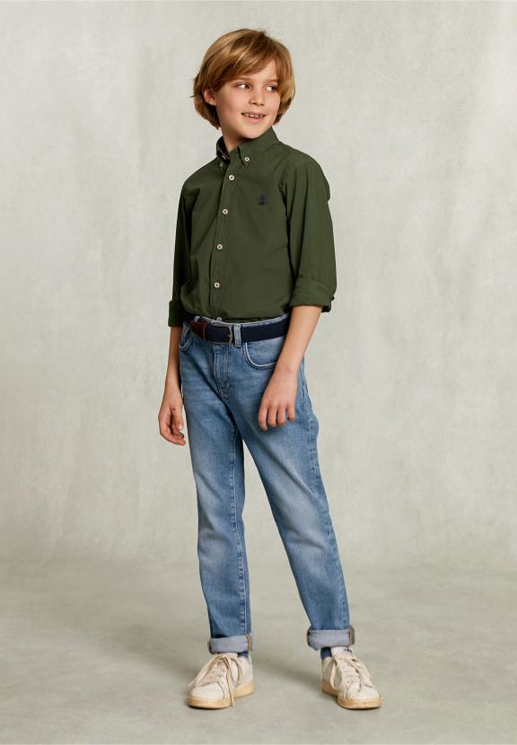 Custom Fit Poplin Shirt Tea - Khaki