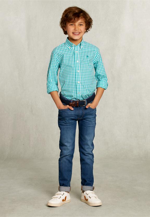 Custom Fit Checked Shirt Green.White - Groen