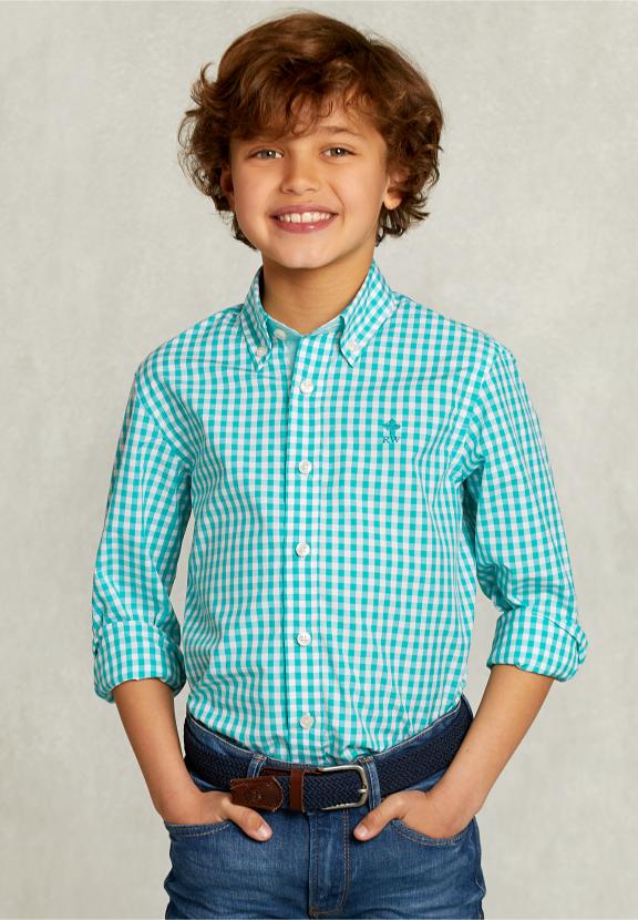 Custom Fit Checked Shirt Green.White - Groen