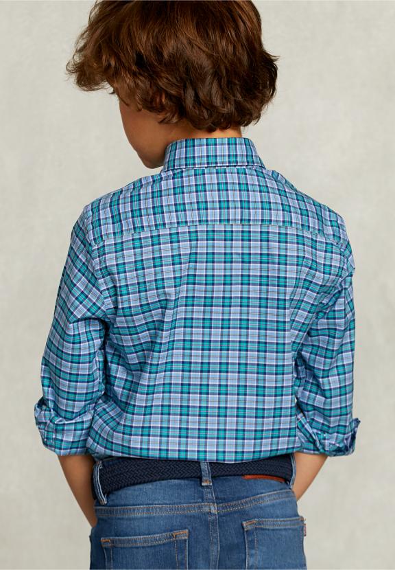 Custom Fit Checked Shirt Blue/Green - Groen