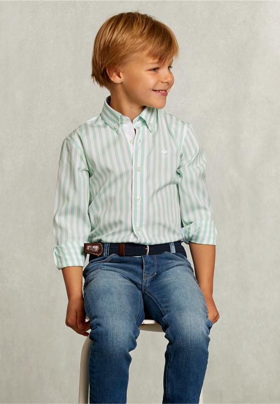 Slim Fit Striped Shirt Green/White - Groen
