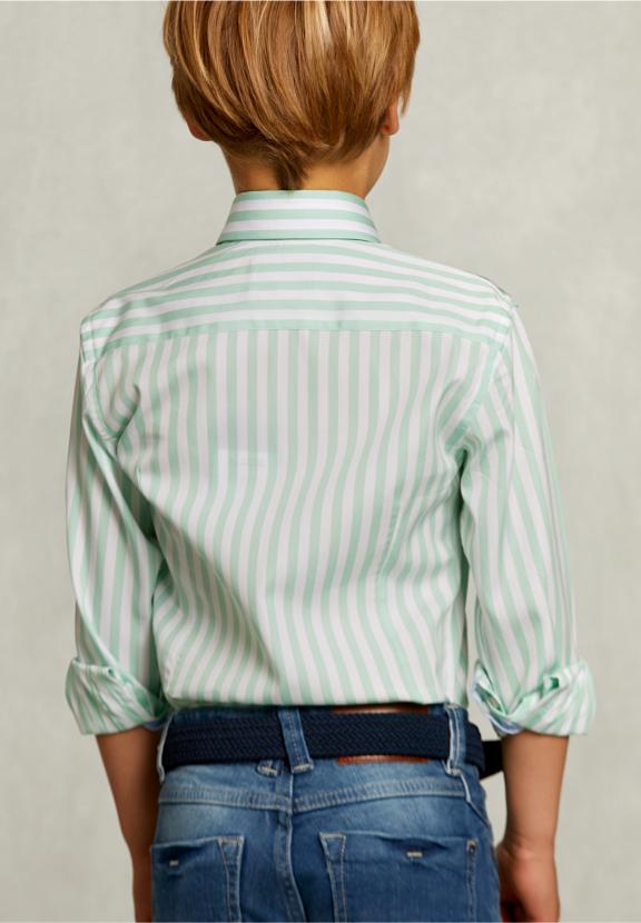 Slim Fit Striped Shirt Green/White - Groen