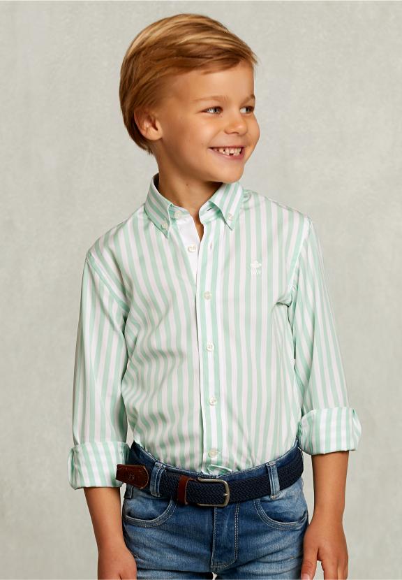 Slim Fit Striped Shirt Green/White - Groen