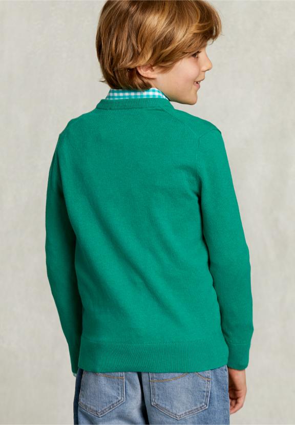 Normal Fit Basic V-Neck Pullover Green Twist Mix - Groen