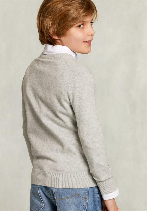 Normal Fit Basic V-Neck Pullover Oyster Mix - Grijs