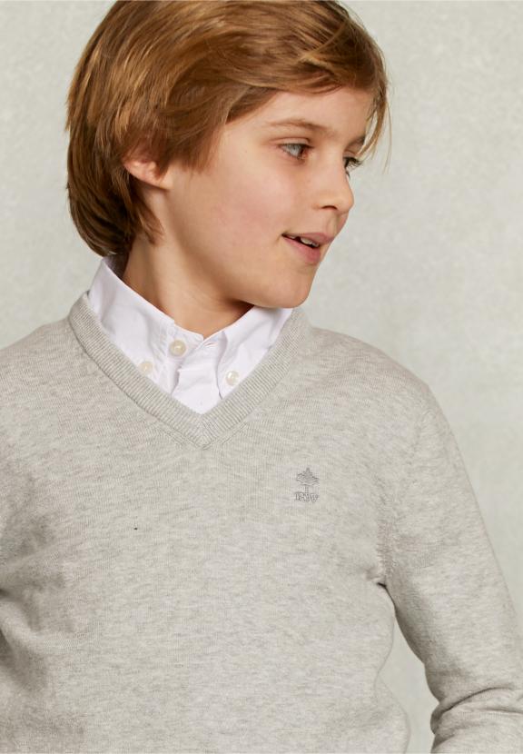Normal Fit Basic V-Neck Pullover Oyster Mix - Grijs