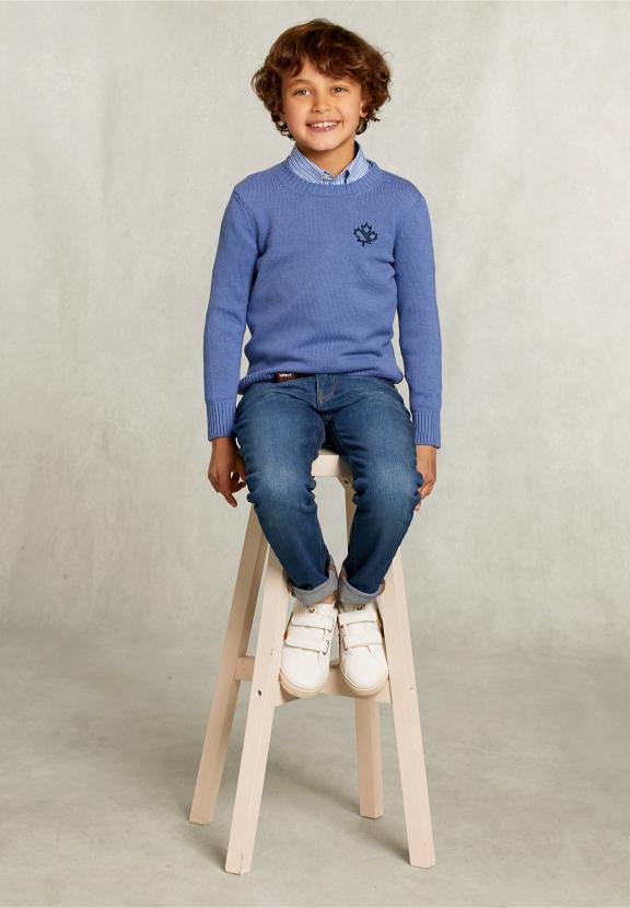 Custom Fit Cotton/Wool Sweater Jeans Mix - Blauw