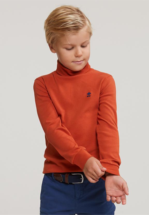 Cotton Roll Neck T-Shirt Long Sleeves Sunset - Orange