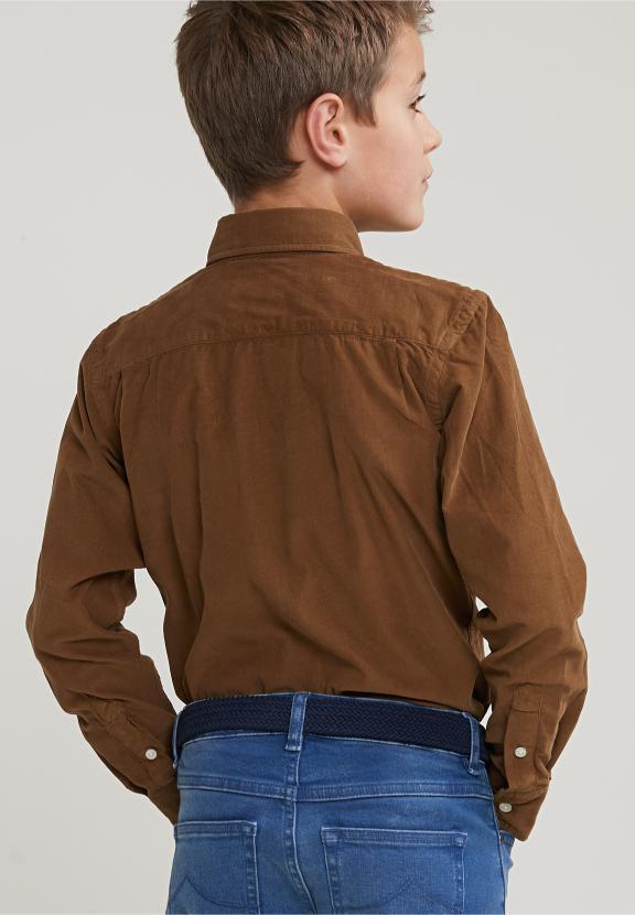 Custom Fit Corduroy Shirt Caribou - Bruin
