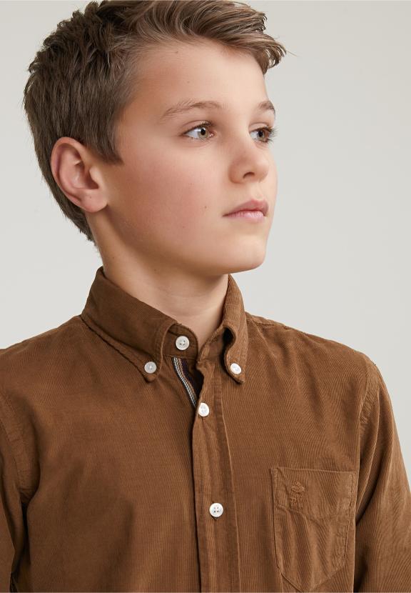 Custom Fit Corduroy Shirt Caribou - Marron