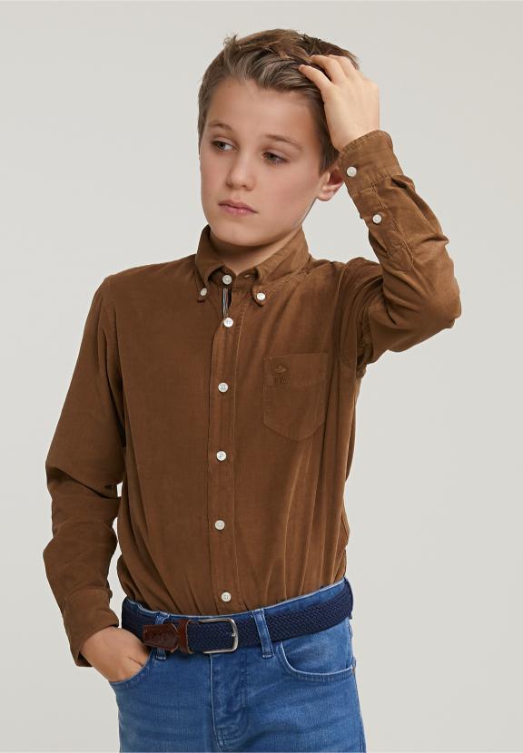 Custom Fit Corduroy Shirt Caribou - Bruin