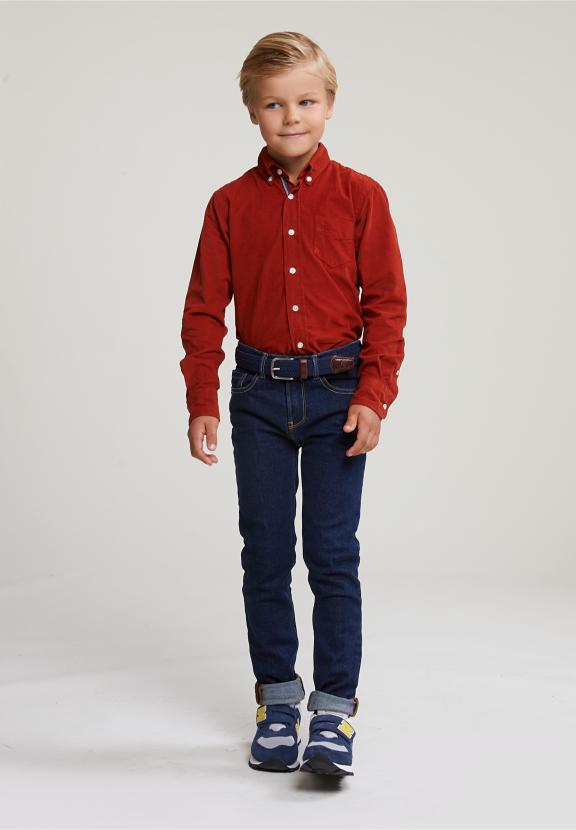 Custom Fit Corduroy Shirt Sunset - Oranje