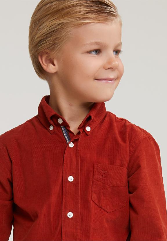 Custom Fit Corduroy Shirt Sunset - Oranje