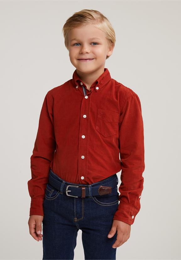 Custom Fit Corduroy Shirt Sunset - Oranje