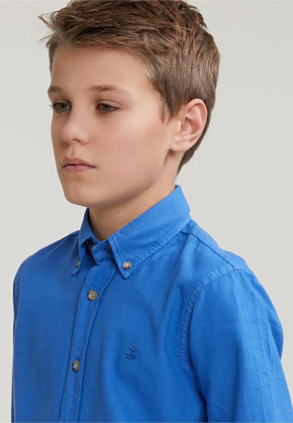 Custom Fit Cotton Shirt Crown Blue - Blauw